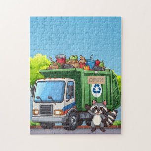 Cute racoon and "food" truck jigsaw puzzle