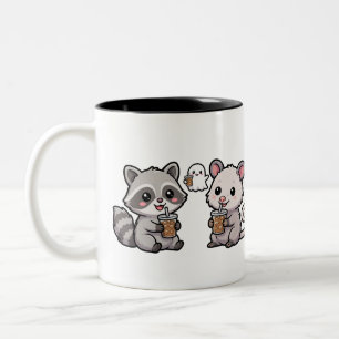 Cute Racoon and Opossum Coffee Coffee Mug, Kawaii Two-Tone Coffee Mug