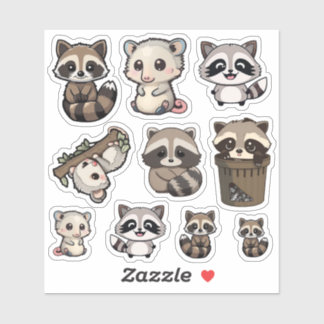 Cute Racoon and Opossum Sticker Sheet, Adorable