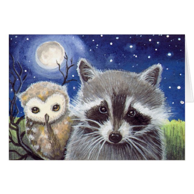Cute Racoon and Owl Fantasy Art (Front Horizontal)