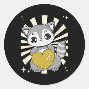 Cute Racoon And Ribbon Heart For Childhood Cancer Classic Round Sticker