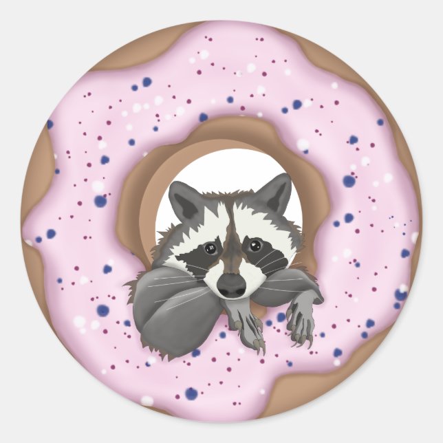 Cute racoon and Yummy doughnut  Classic Round Sticker (Front)