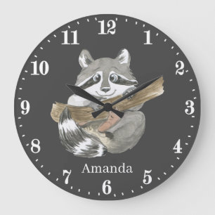 cute racoon animal lovers add name large clock