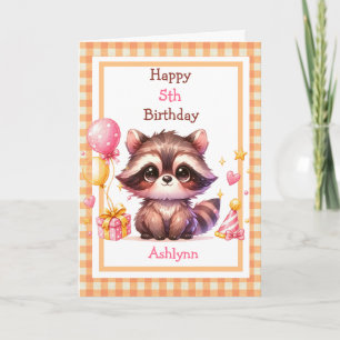 Cute Racoon Any Age Birthday for Girls Card