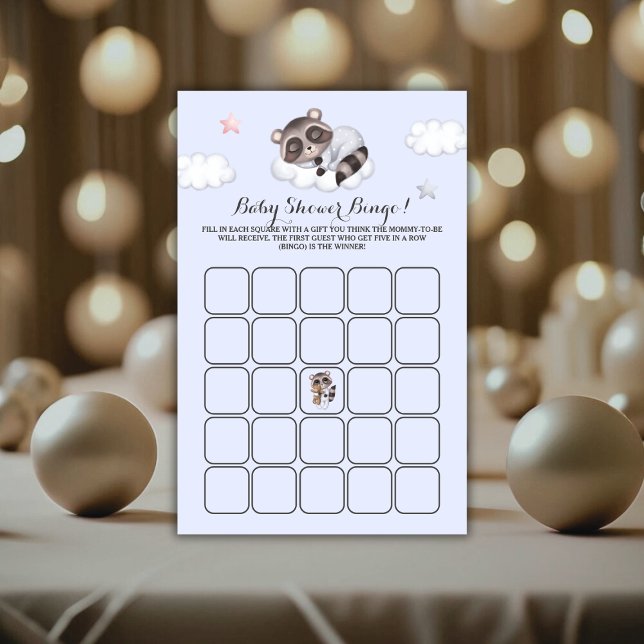 Cute Racoon Baby Shower Game Bingo (Cute Raccoon Baby Shower Game Bingo)