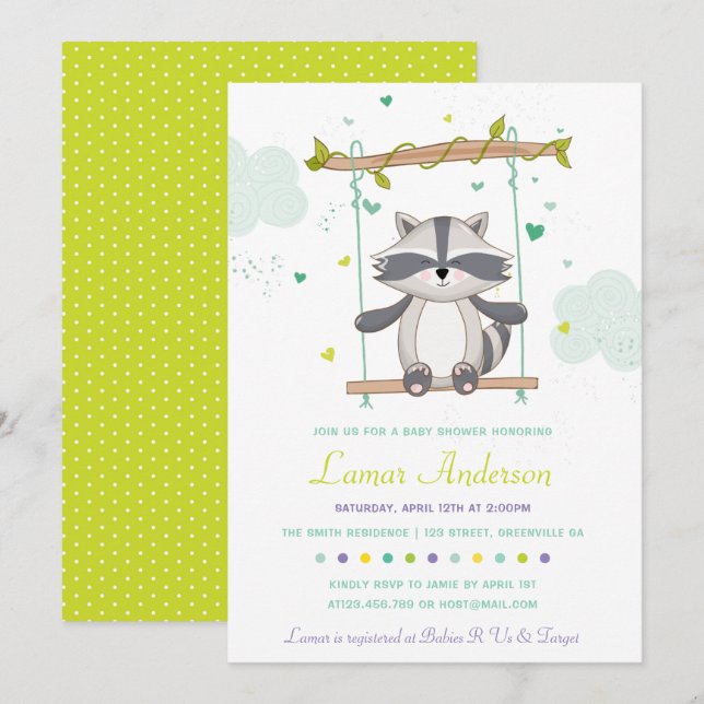 Cute Racoon Baby Shower Invitation (Front/Back)
