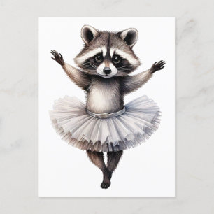 Cute racoon ballerina dancing ballet holiday postcard