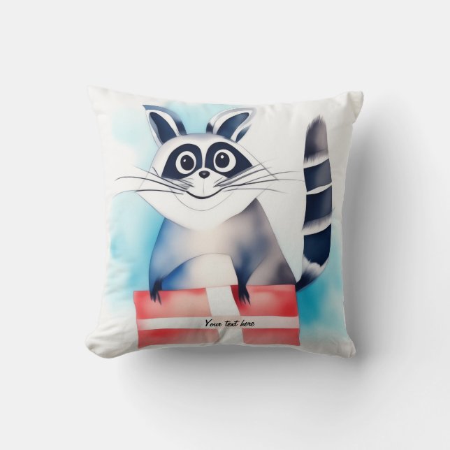 Cute racoon birthday gift cushion (Front)
