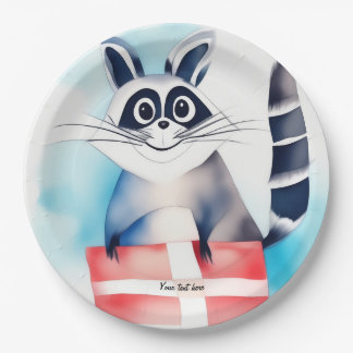 Cute racoon birthday gift paper plate