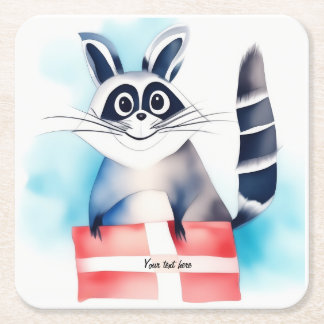 Cute racoon birthday gift square paper coaster
