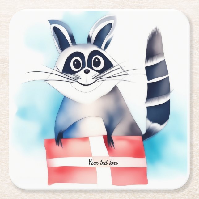 Cute racoon birthday gift square paper coaster (Front)