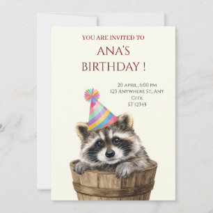 Cute Racoon Birthday Party Invitation