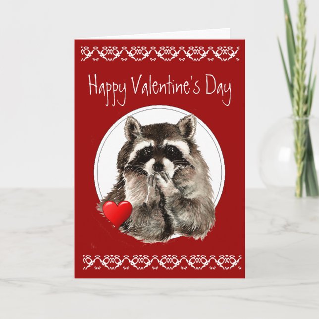 Cute Racoon Blowing Kisses for your Valentine Holiday Card (Front)