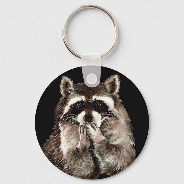 Cute Racoon Blowing Kisses Humour animal art Key Ring (Front)