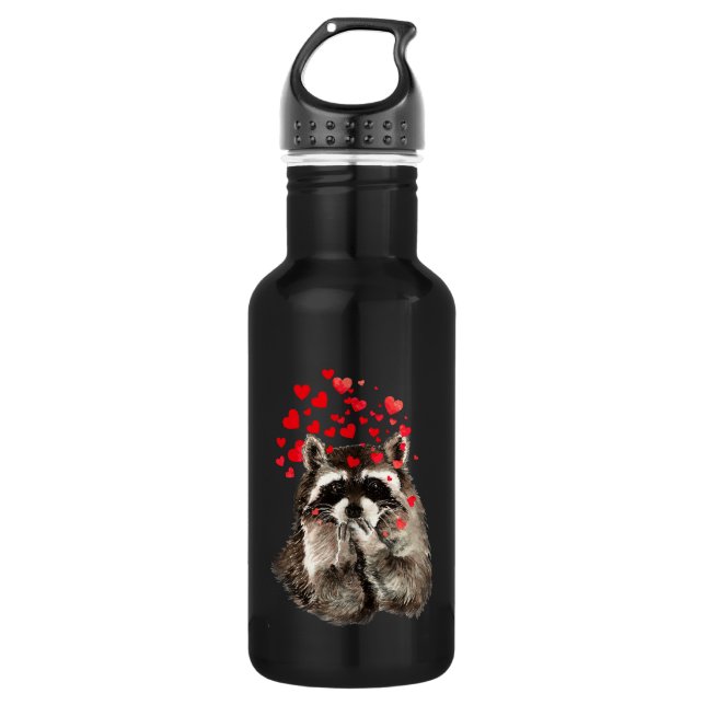 Cute Racoon Blowing Kisses Love Hearts 532 Ml Water Bottle (Front)