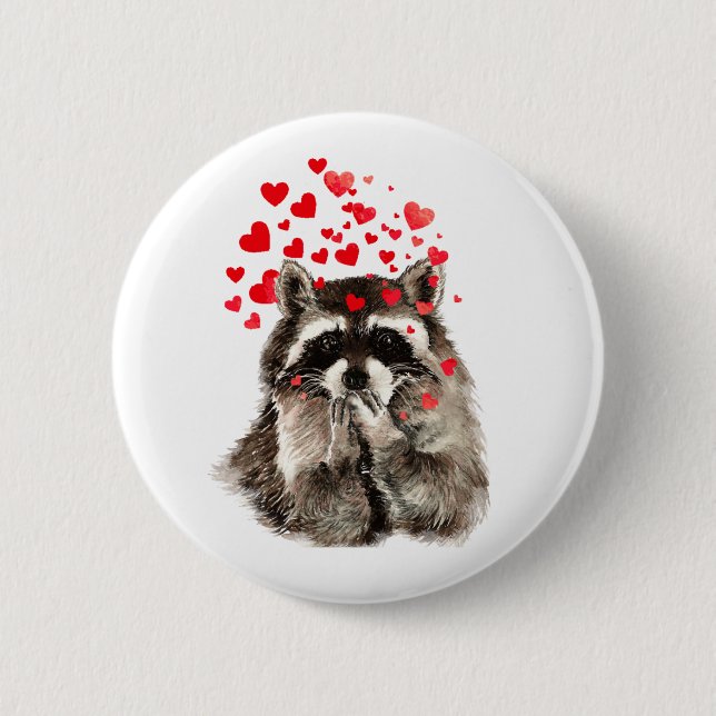 Cute Racoon Blowing Kisses Love Hearts 6 Cm Round Badge (Front)