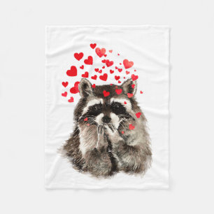 Cute Racoon Blowing Kisses Love Hearts Animal Fleece Blanket