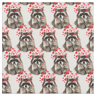 Cute Racoon Blowing Kisses Love Hearts Animal Fun Fabric