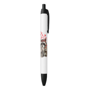 Cute Racoon Blowing Kisses Love Hearts Funny Black Ink Pen