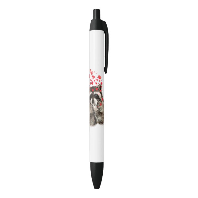 Cute Racoon Blowing Kisses Love Hearts Funny Black Ink Pen (Bottom (Vertical))