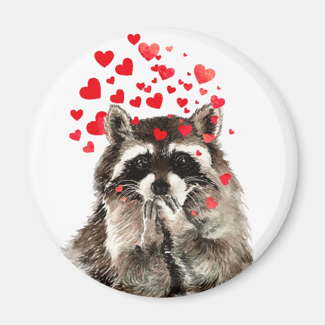 Cute Racoon Blowing Kisses Love Hearts Magnet (Front)