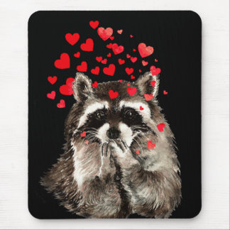Cute Racoon Blowing Kisses Love Hearts Mouse Mat