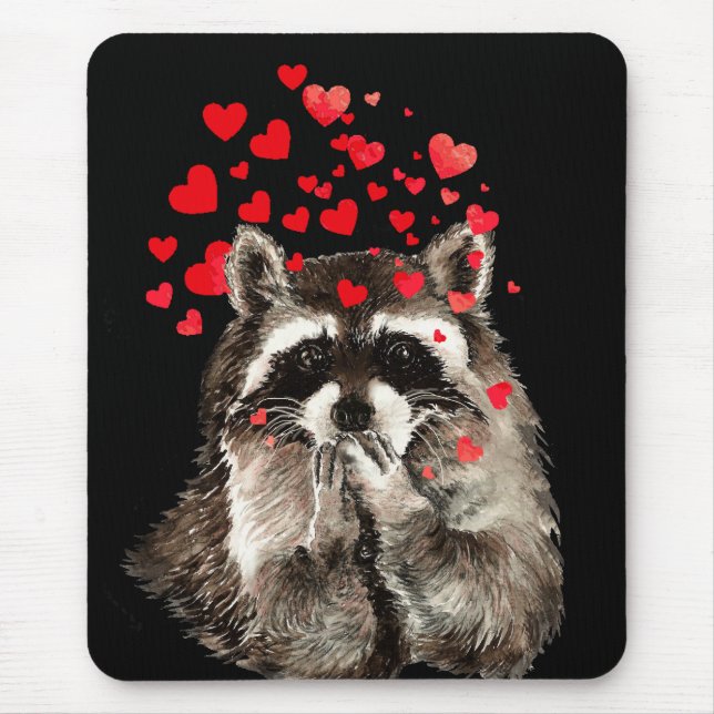 Cute Racoon Blowing Kisses Love Hearts Mouse Mat (Front)