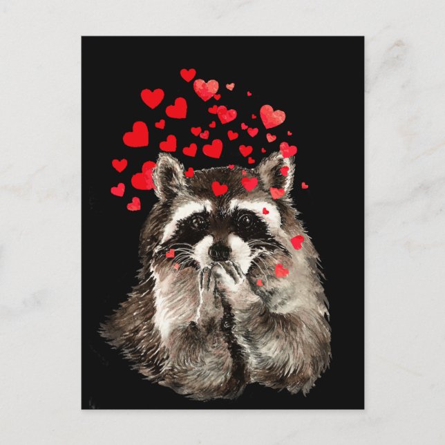 Cute Racoon Blowing Kisses Love Hearts Postcard (Front)