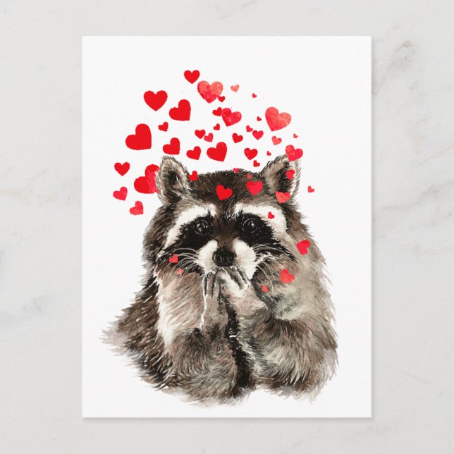 Cute Racoon Blowing Kisses Love Hearts Postcard (Front)