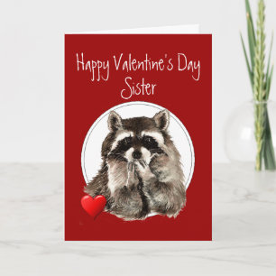 Cute Racoon Blowing Kisses Sister Valentine Holiday Card