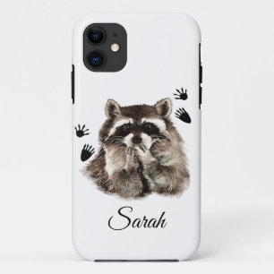 Cute Racoon Blowing KKisses Footprints Animal Art iPhone 11 Case