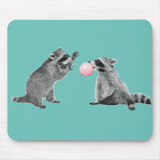 Cute Racoon Blue  Bubble Gum Mouse Mat (Front)