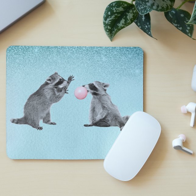 Cute Racoon Blue  Bubble Gum Mouse Mat (Creator Uploaded)