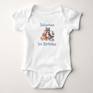 Cute Racoon Boy 1st Birthday Party  Custom Baby Bodysuit