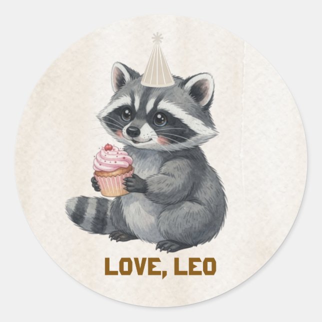 Cute Racoon Camp Birthday Round Sticker (Front)