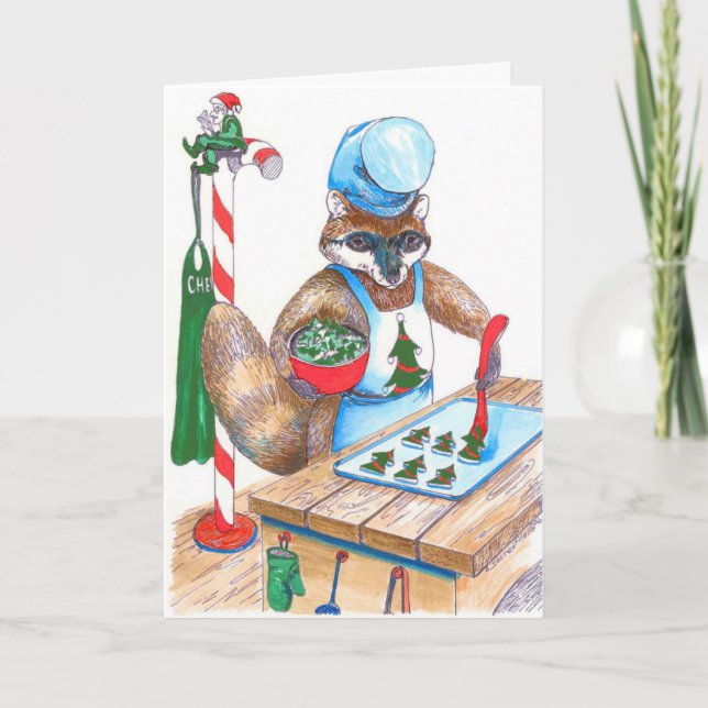 Cute Racoon Chef Alaska Wildlife Christmas Card (Front)