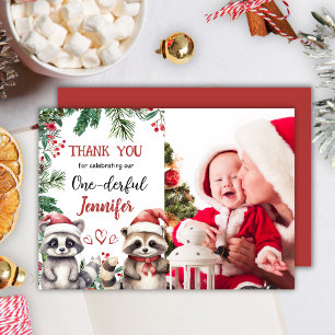 Cute Racoon Christmas 1st Birthday Thank You Card