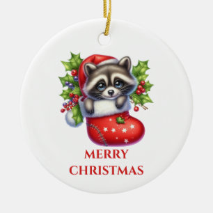 Cute Racoon Christmas Ceramic Tree Decoration