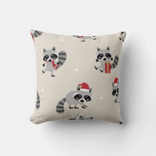 Cute Racoon Christmas Pattern Cushion