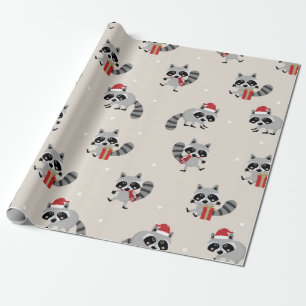 Cute Racoon Christmas Pattern Wrapping Paper