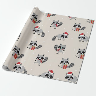 Cute Racoon Christmas Pattern Wrapping Paper