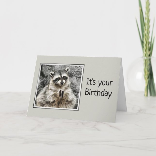 Cute Racoon Clapping Birthday Humour Card (Front)