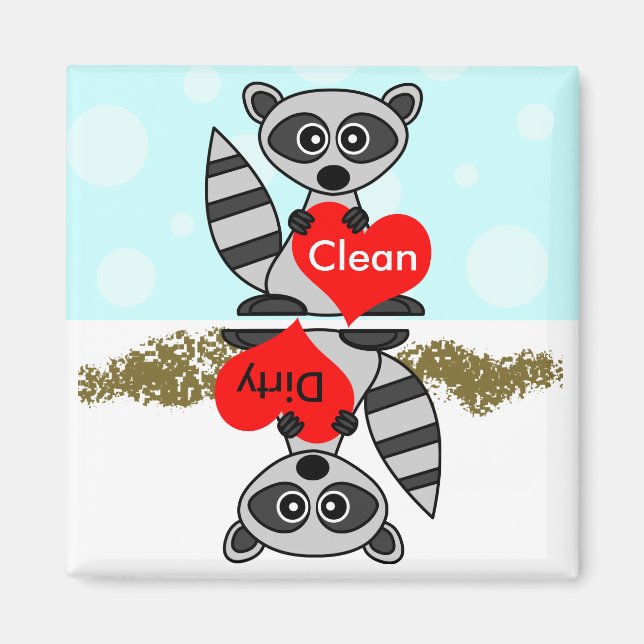 Cute Racoon Clean / Dirty Dishwasher Magnet (Front)