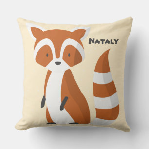 Cute Racoon custom name nursery safari pink brown Cushion