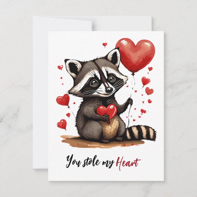 Cute racoon custom valentine holiday card (Front)
