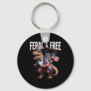 Cute Racoon Dinosaur T Rex 4th Of July Independen Key Ring