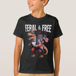 Cute Racoon Dinosaur T Rex 4th Of July Independen T-Shirt