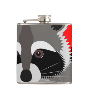 Cute Racoon Drawing Hip Flask