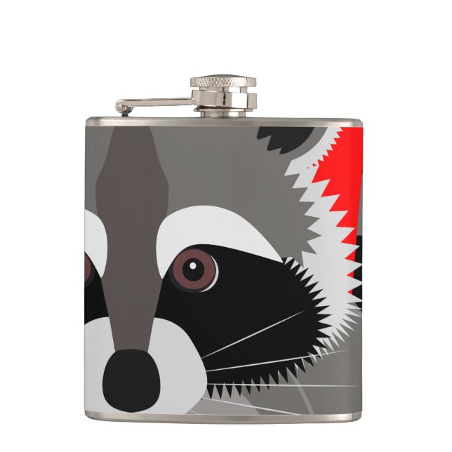Cute Racoon Drawing Hip Flask (Front)