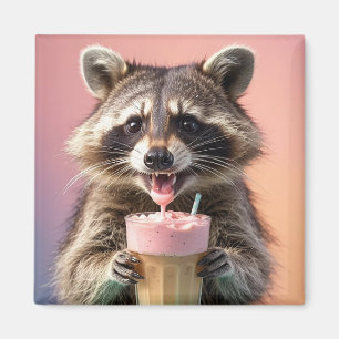 Cute Racoon Drinking Milkshake Magnet